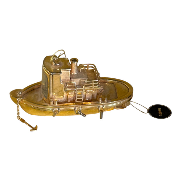 BULOVA Tug Boat Mini Clock Metal Gold Tone Vintage