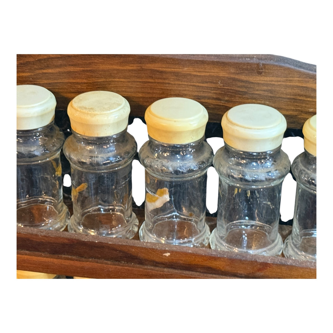 Vintage Wood 2 Tier Wall Spice Rack w/ 12 Glass Shaker Jars Kamco