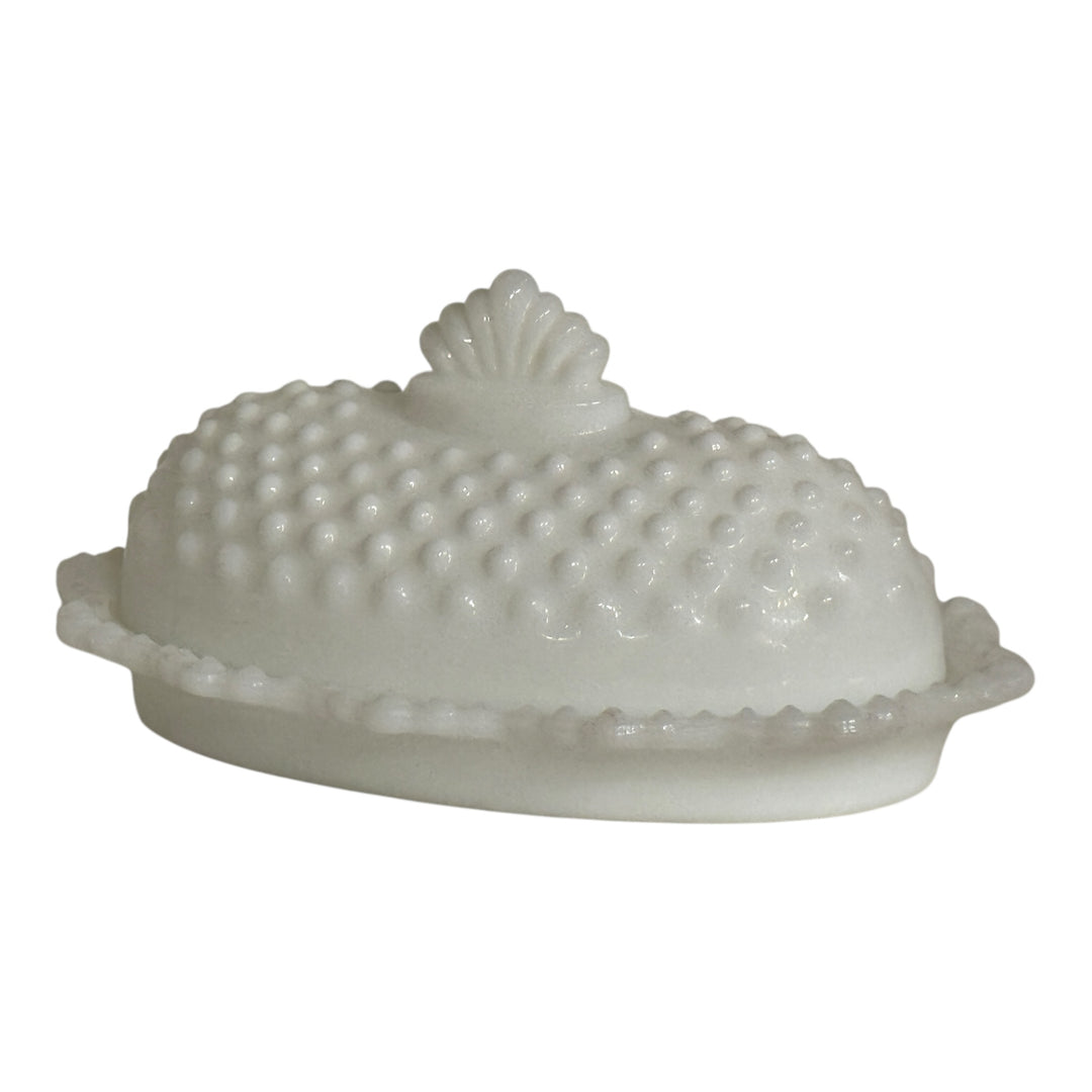 Vintage L.E Smith Hobnail Milkglass Butter Dish