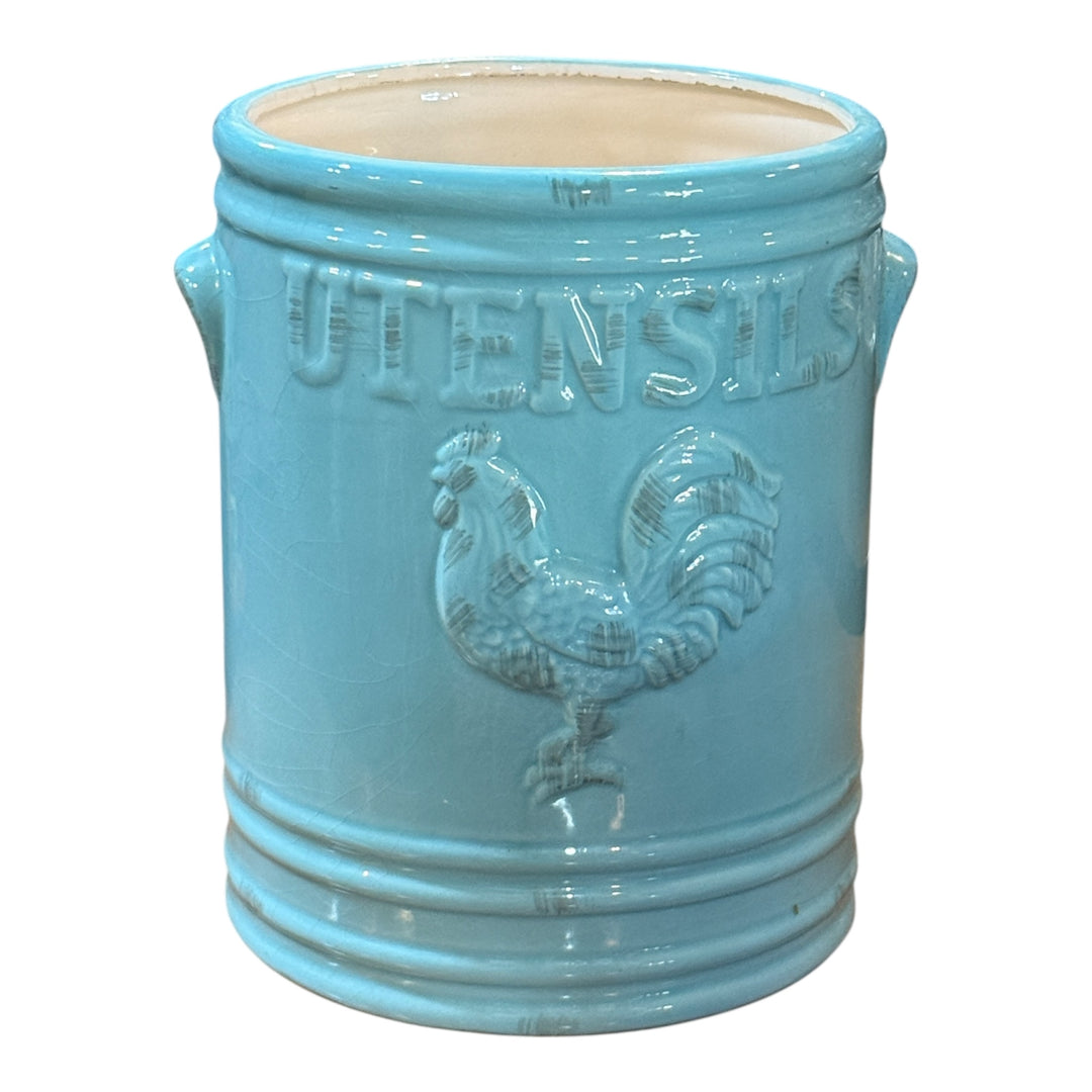 Home Essentials Rooster Utensil Crock-Teal