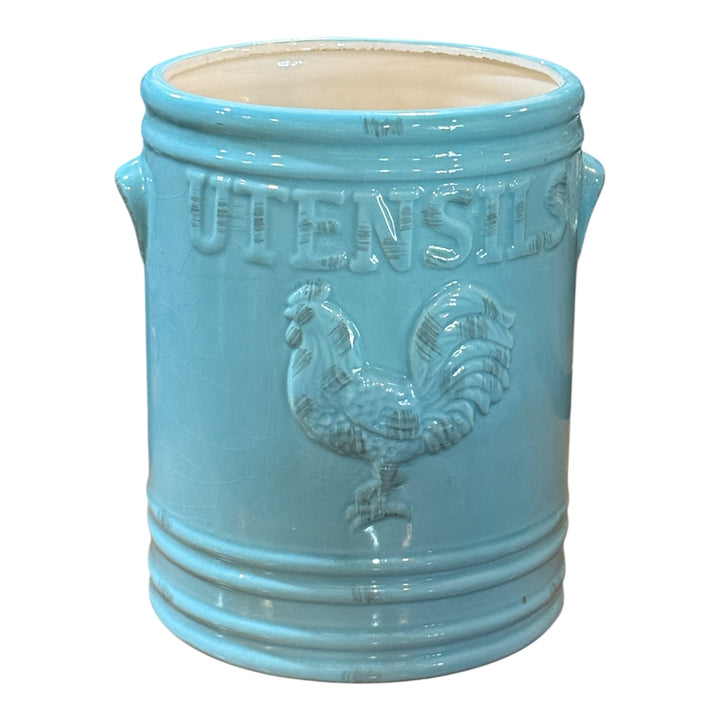 Home Essentials Rooster Utensil Crock-Teal
