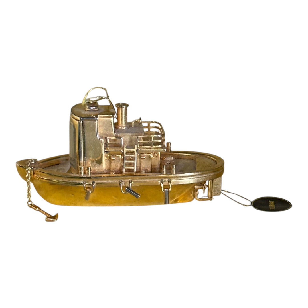 BULOVA Tug Boat Mini Clock Metal Gold Tone Vintage