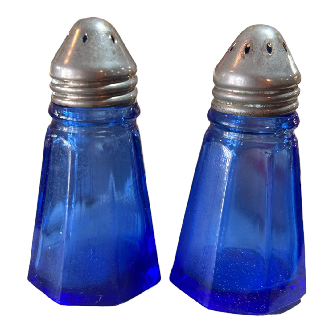 Vintage Cobalt Blue Glass Hazel Atlas Octagon 3" Salt and Pepper Shakers