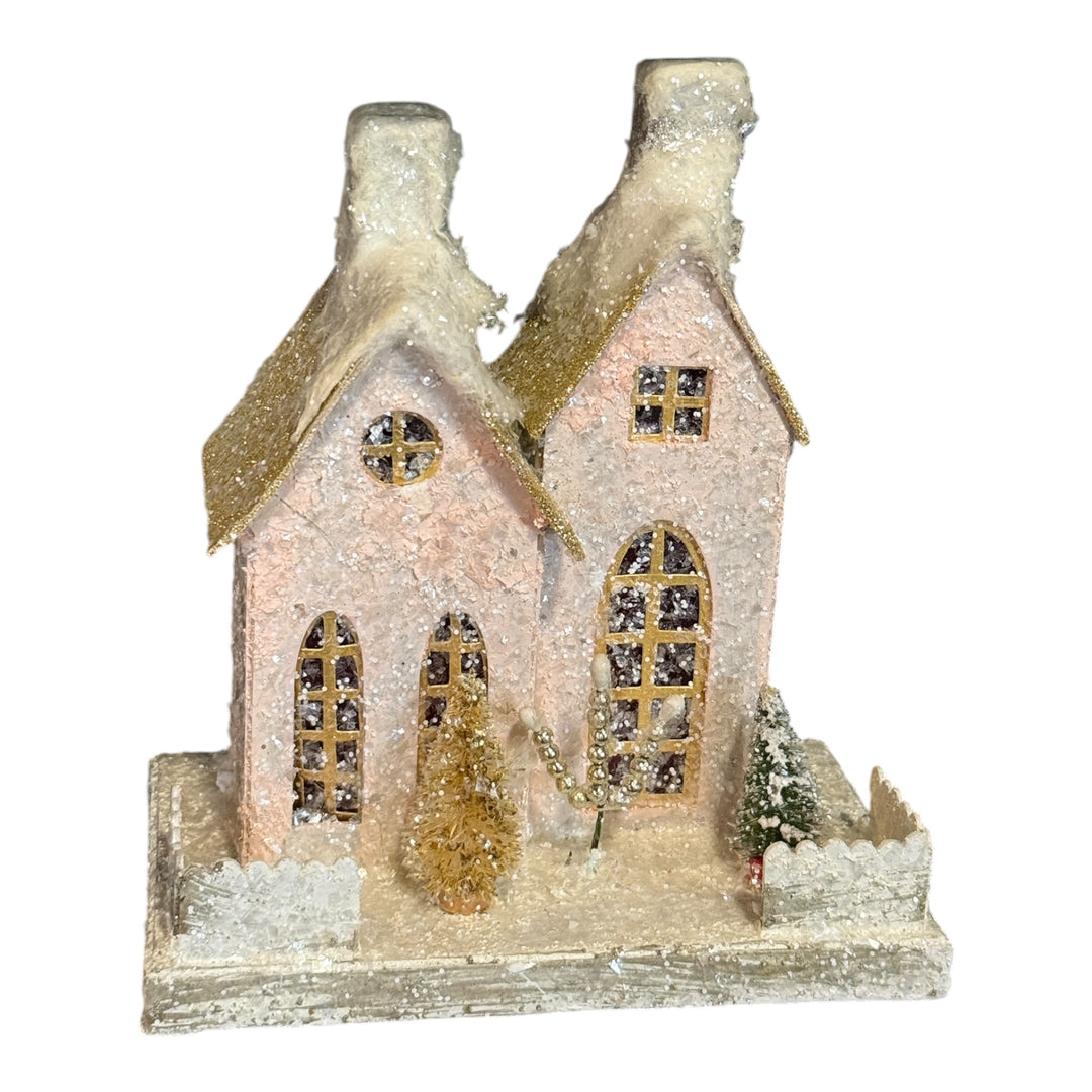 Christmas Paper House Ornament - Pink