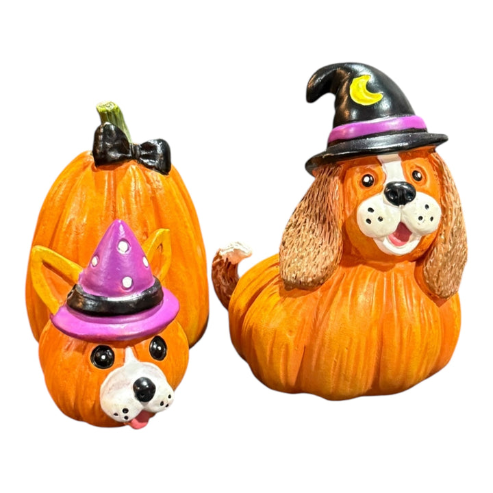 Halloween Resin Dog Statue Pair