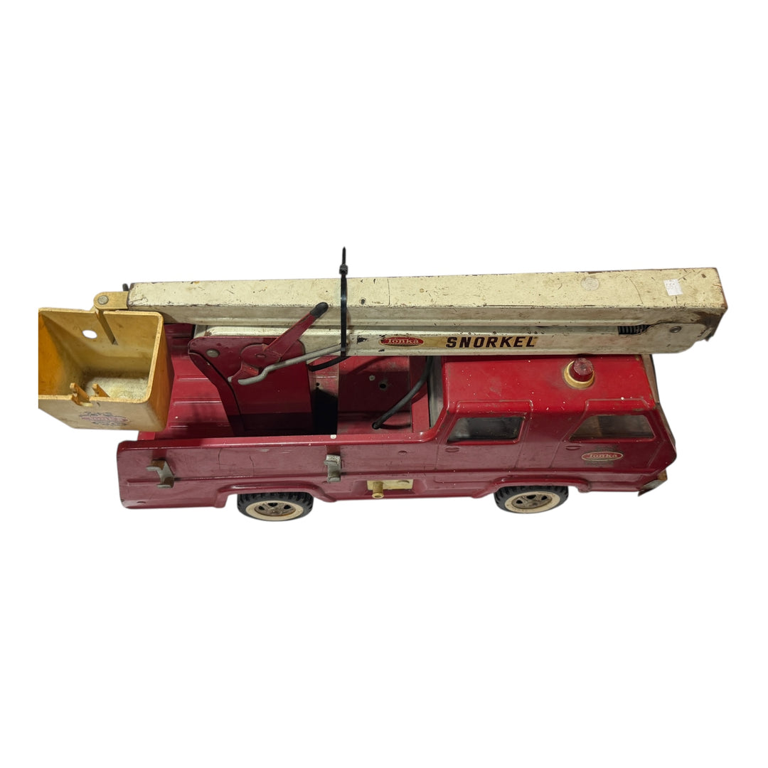 Tonka Snorkel Bucket Fire Truck, With Hose, Vintage Pressed Steel, TNK-27