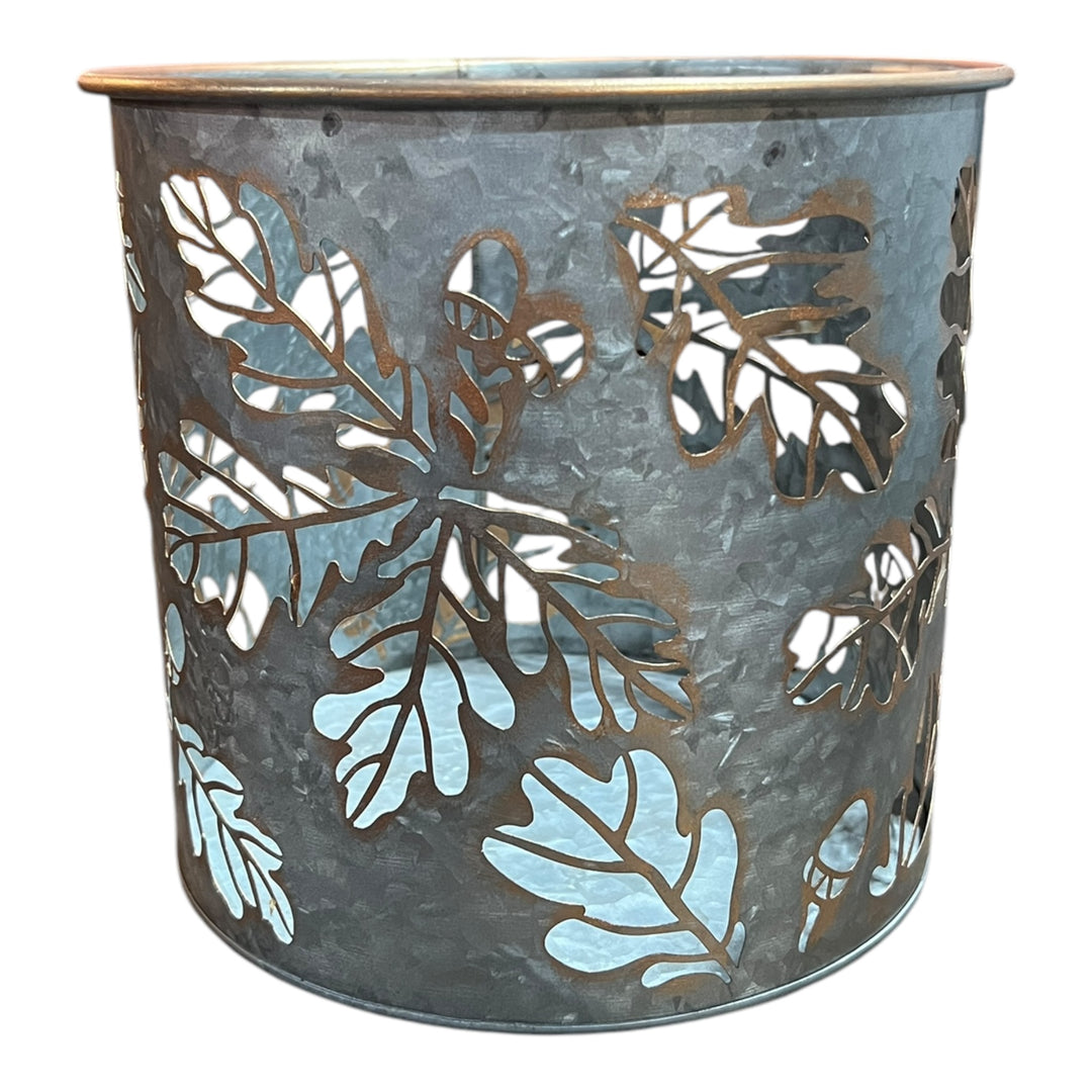 Metal Bucket With Leaf Cutouts