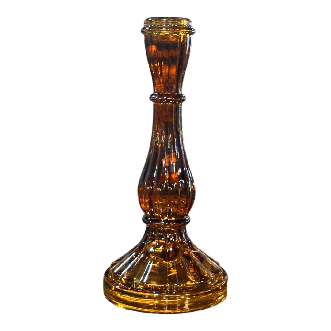 Amber Glass Candlestick 8.5"