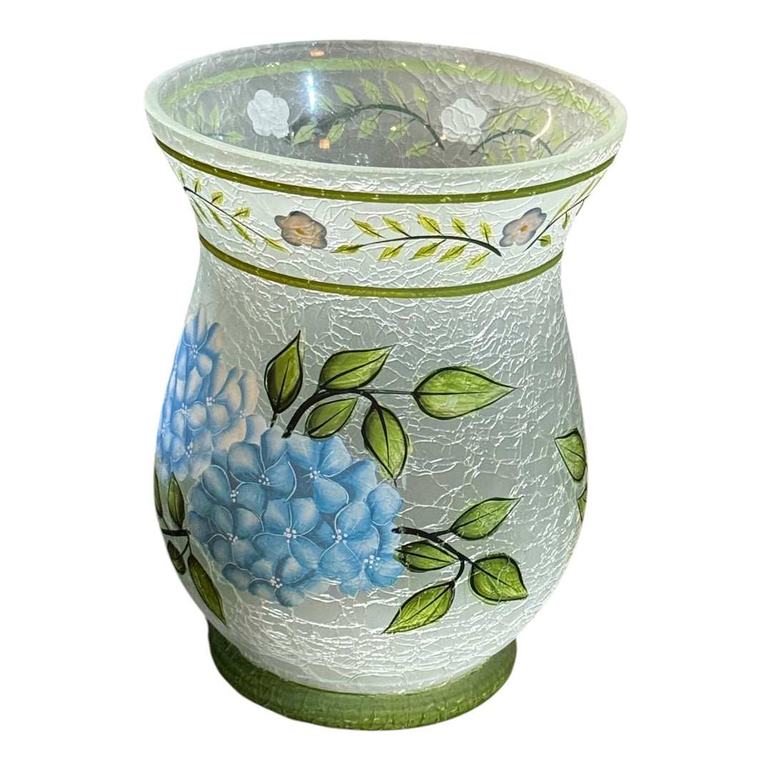 Handpainted Hydrangea Crackle Glass Candle Holder