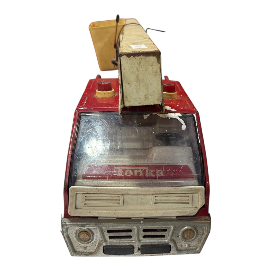 Tonka Snorkel Bucket Fire Truck, With Hose, Vintage Pressed Steel, TNK-27