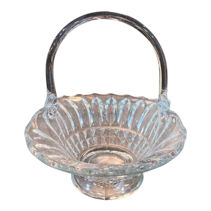 Indiana Glass Large Basket w/ Handle Pattern: Lotus Blossom Clear