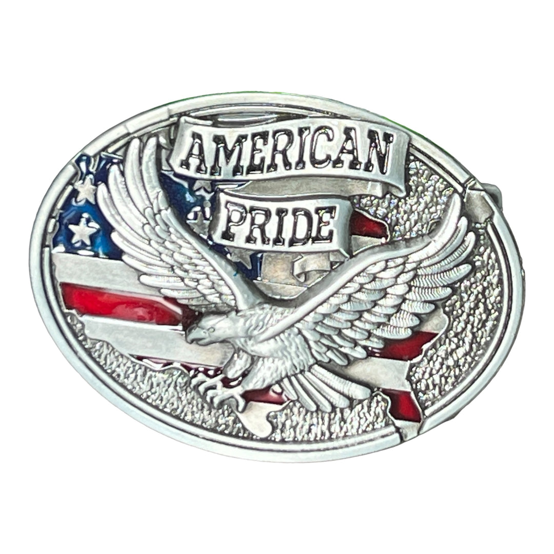 American Pride Silver Tone Belt Buckle