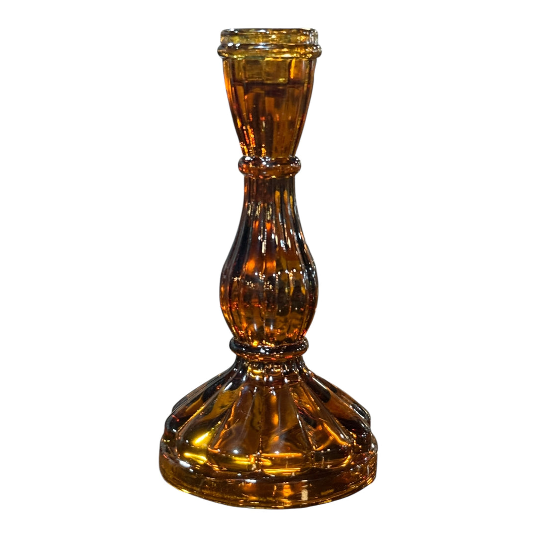 Amber Glass Candlestick 6.5"
