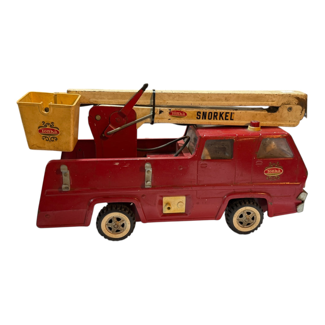 Tonka Snorkel Bucket Fire Truck, With Hose, Vintage Pressed Steel, TNK-27