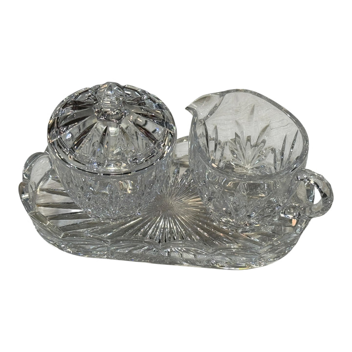 Royal Limited Crystal -Tulip- Lidded Sugar, Creamer & Tray