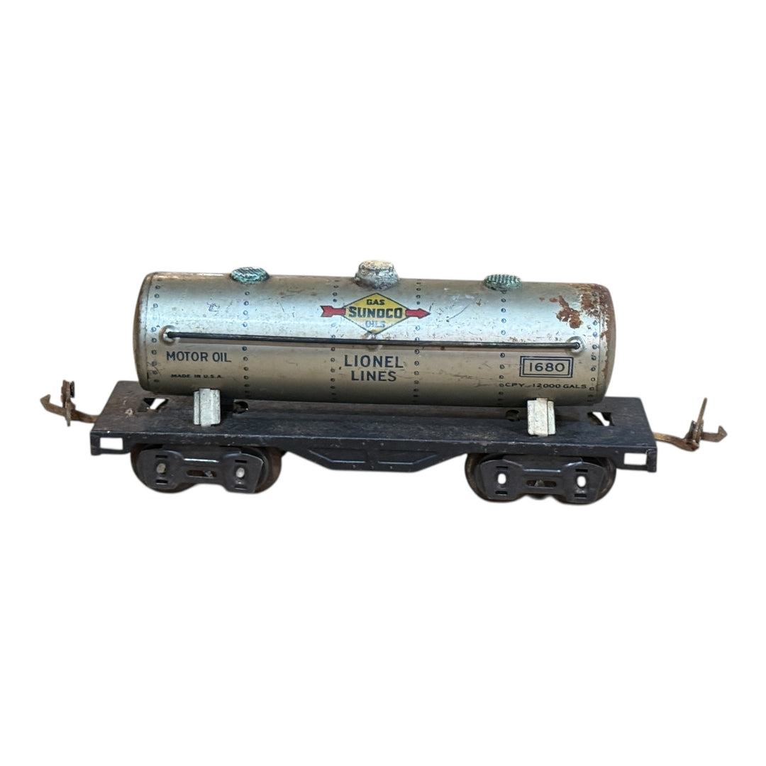 Trains - Lionel Lines O Gauge Prewar Train 2680 Sunoco Gas Oils Motor Oil Silver Tanker