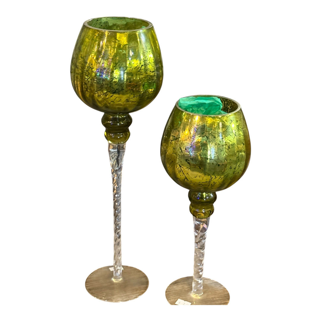 Green Mercury Glass Candle Holder Pair