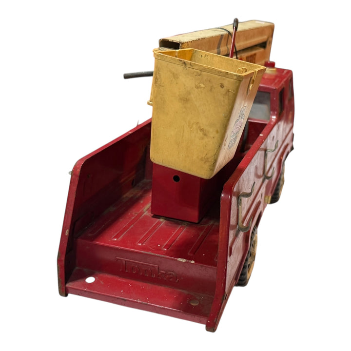Tonka Snorkel Bucket Fire Truck, With Hose, Vintage Pressed Steel, TNK-27