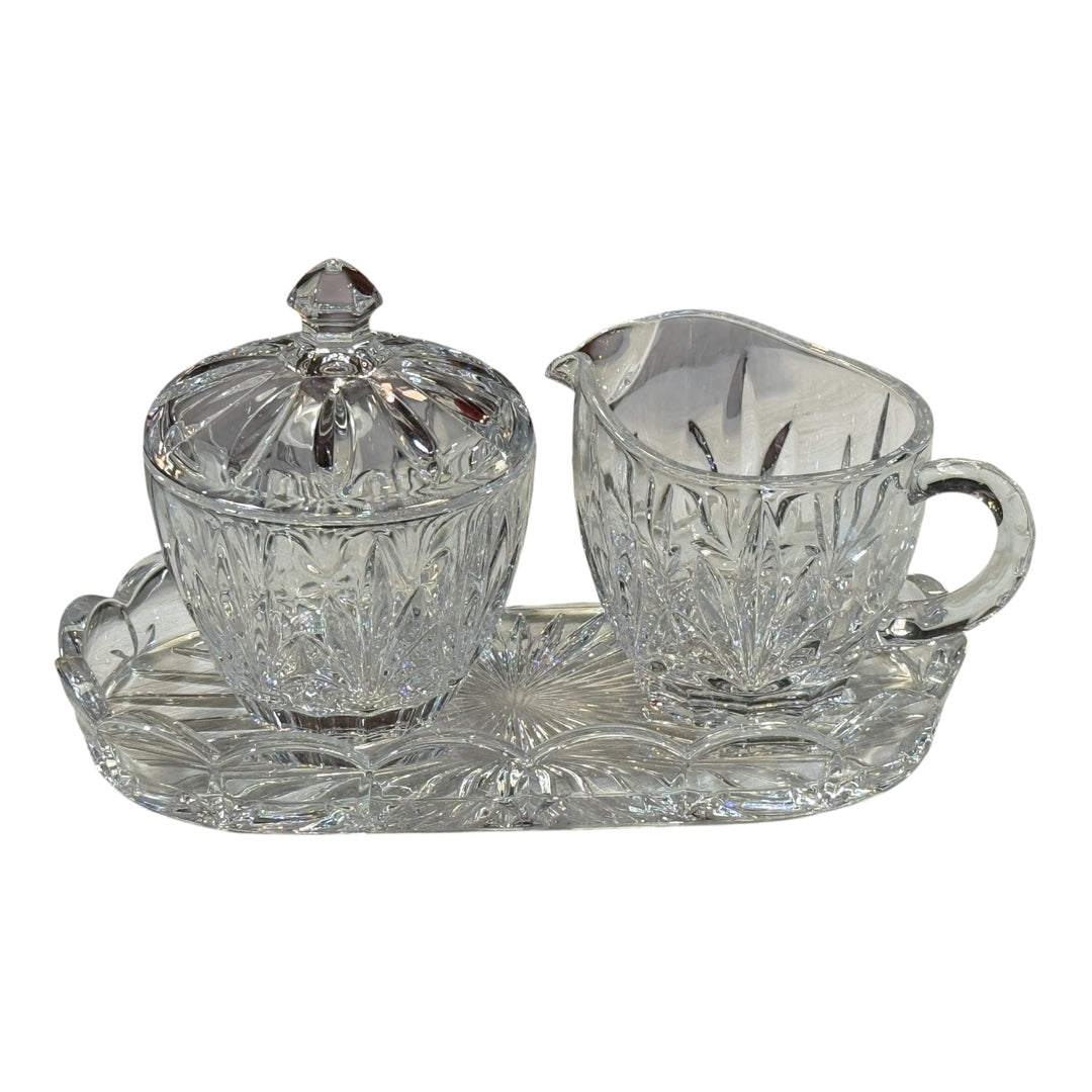 Royal Limited Crystal -Tulip- Lidded Sugar, Creamer & Tray