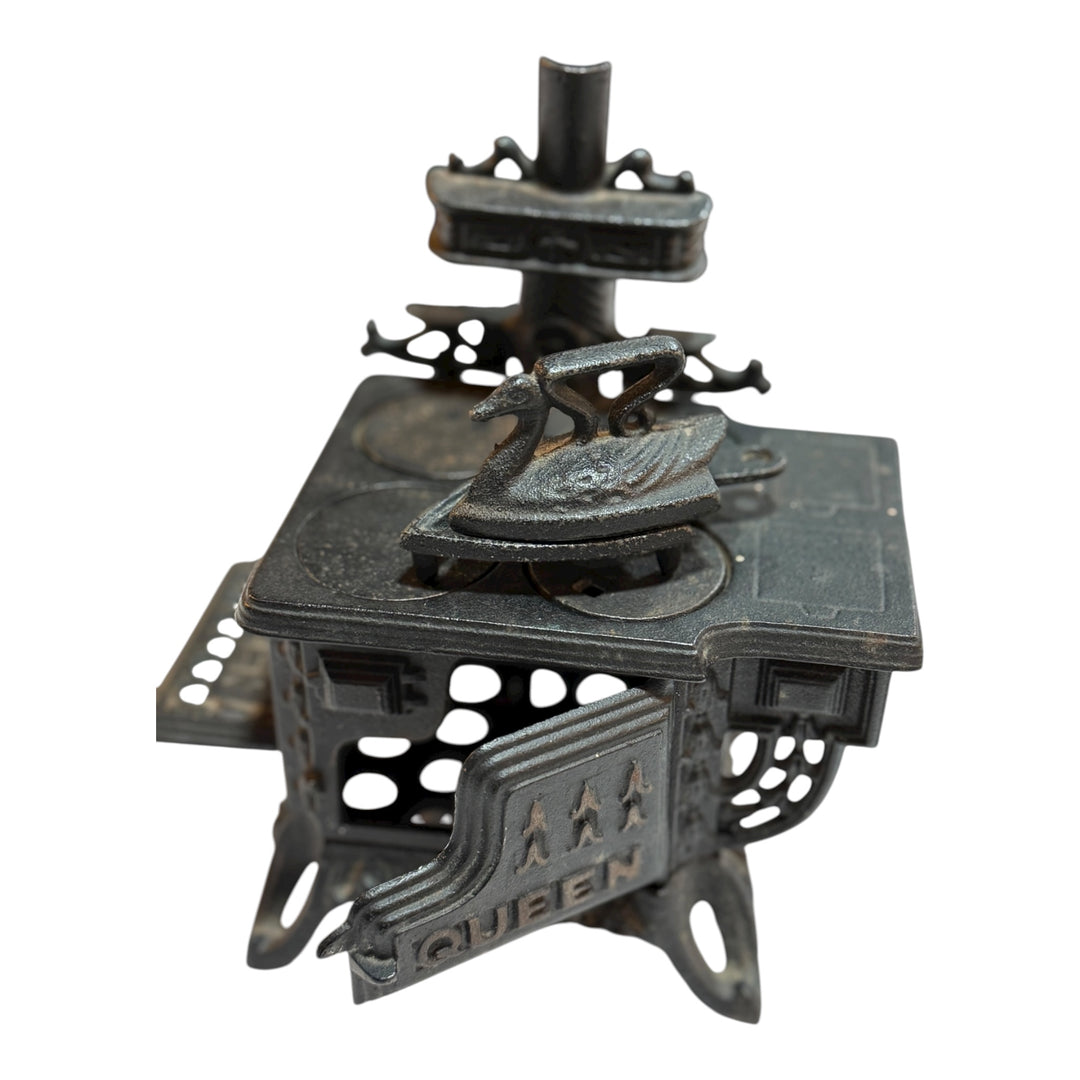 Vintage Queen Black Cast Iron Miniature Stove
