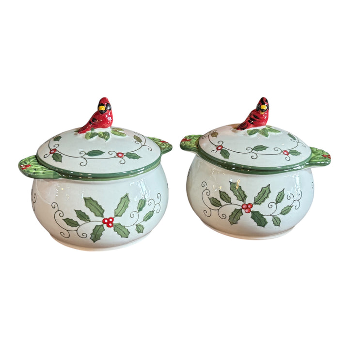 Temp-tations Set (Christmas Holly) Covered Soup Bowl & Dish Set of 2