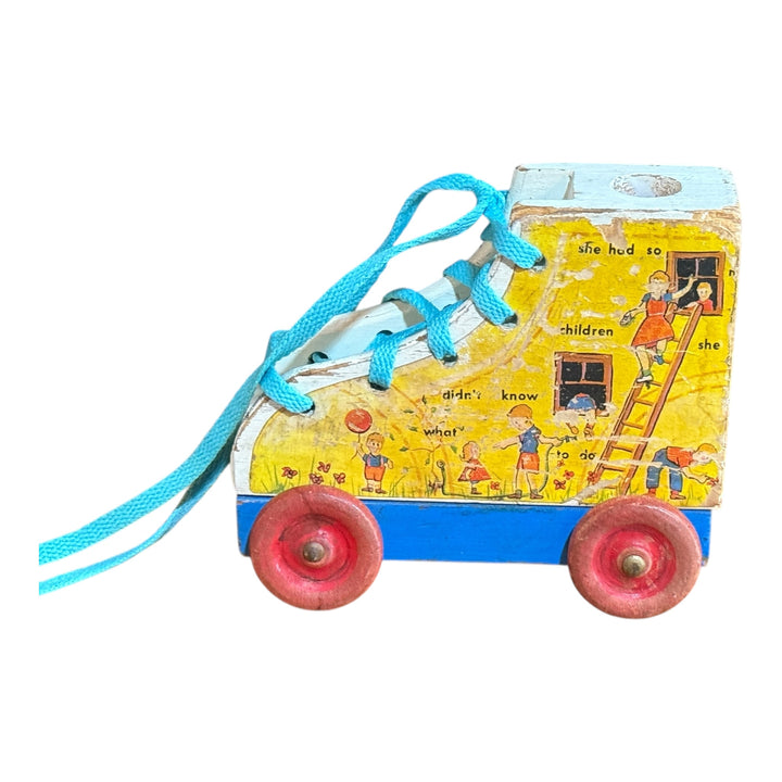 Vintage Wooden Old Lady Who Lived in a Shoe Lacing Toy