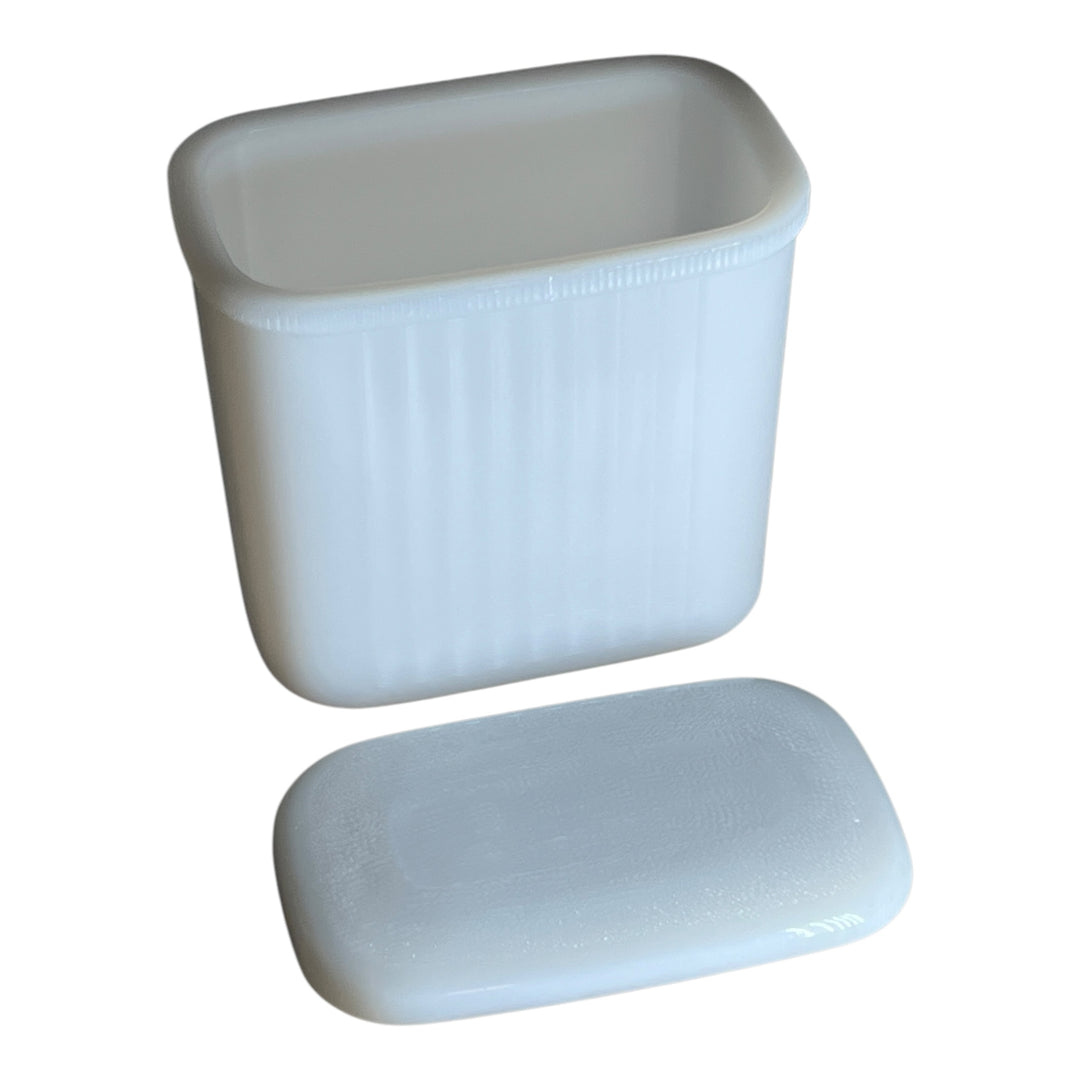 HAZEL ATLAS-Refrigerator Storage Dish Milk Glass with Lid