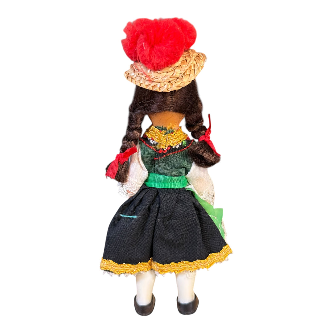 Vintage German Black Forest Doll Miniature Costume Souvenir with Bollen Hat