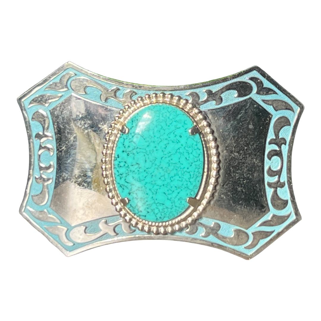 Polished Chrome / Tuqruoise Belt Buckle