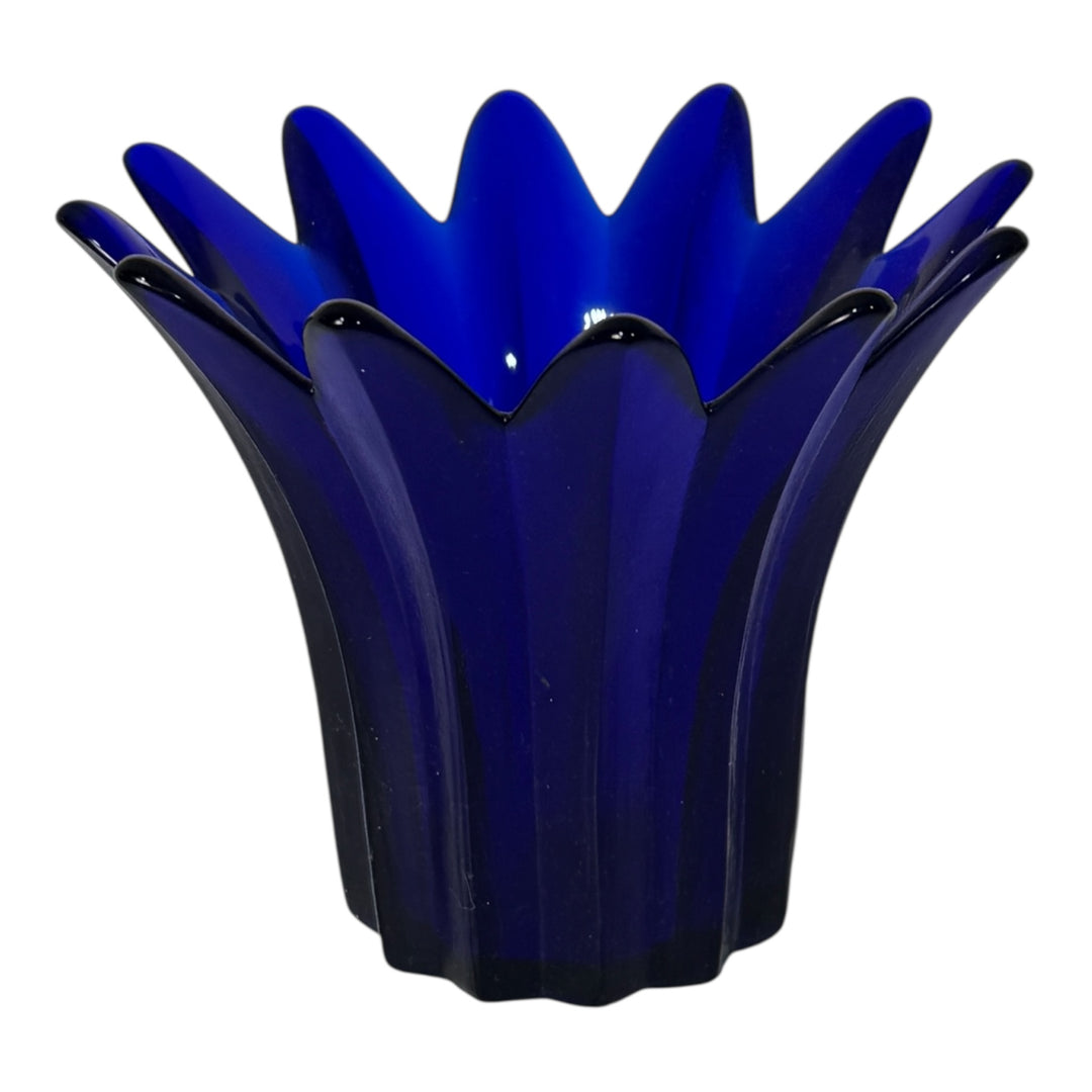 Cobalt Blue Tulip Petal Flower Leaf Glass Votive Bowl