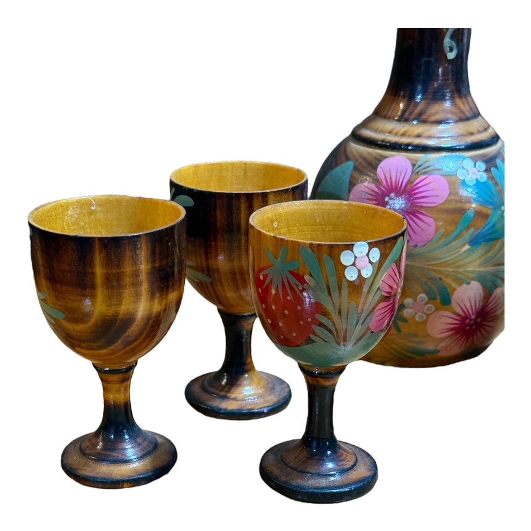 Decorative Wooden Bottle / Decanter Wine Set