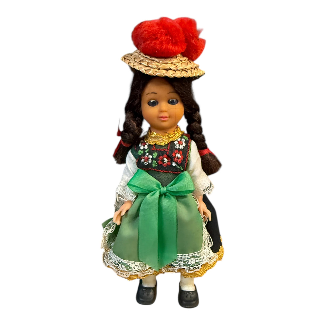Vintage German Black Forest Doll Miniature Costume Souvenir with Bollen Hat