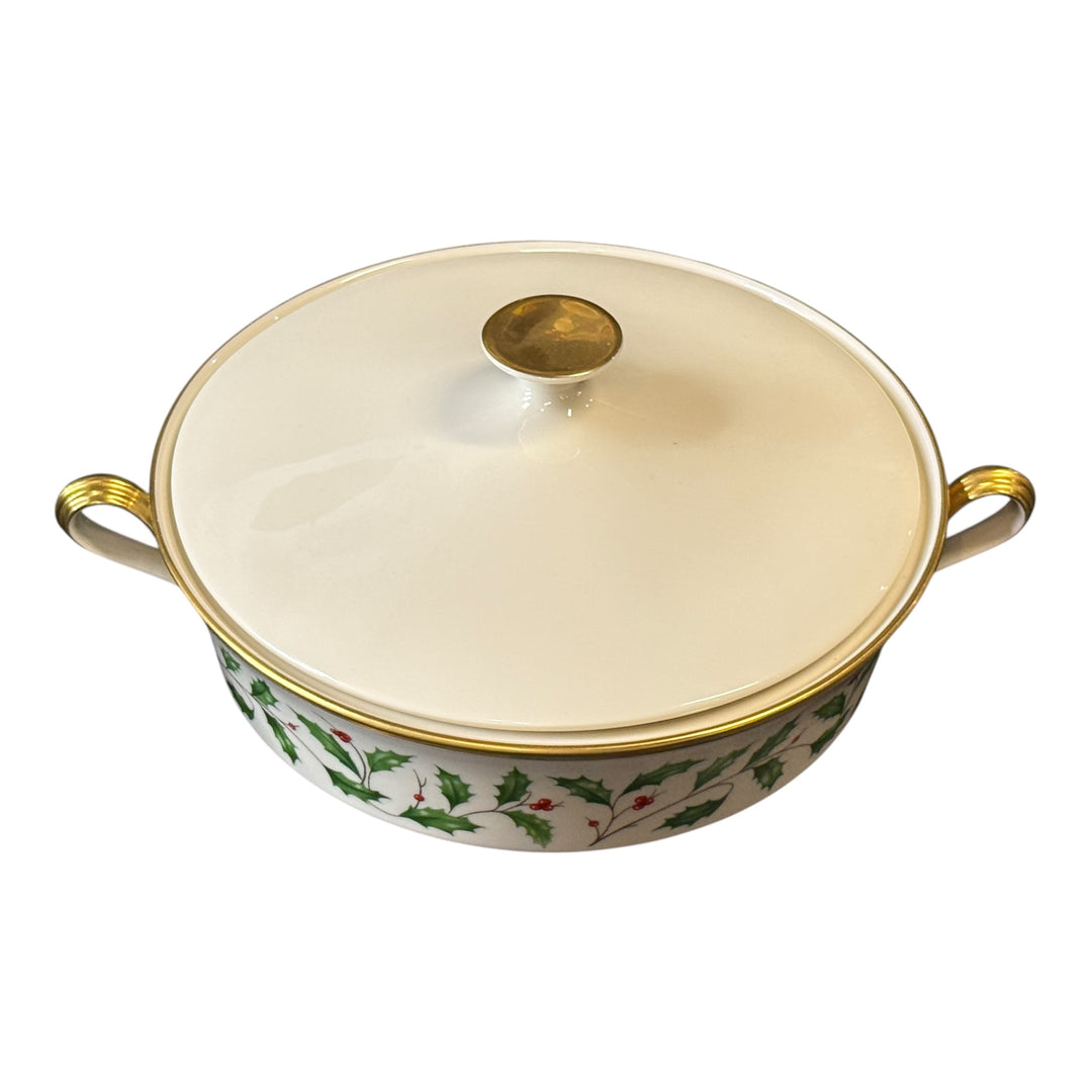 Lenox Holiday Dimension Handled Round Covered Vegetable 9"