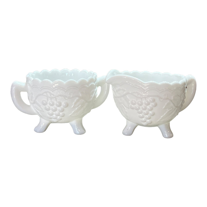 Milk Glass Grape Vine Creamer & Sugar