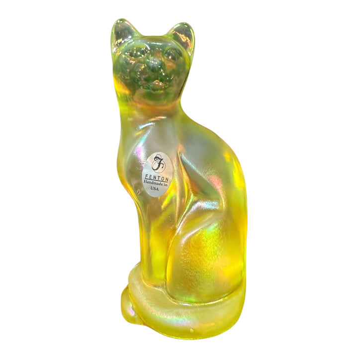 Fenton Topaz Iridescent Glass Stylized Cat