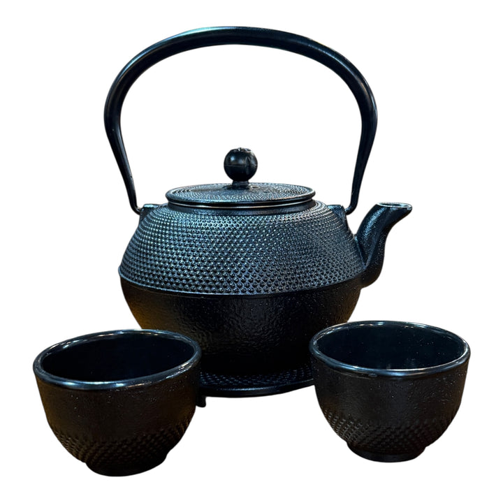 Cast Iron Teapot, Japanese Tetsubin Kettle Set with 2 Cups, Tea Infuser (1200 ml Teapot with Infuser) - Black