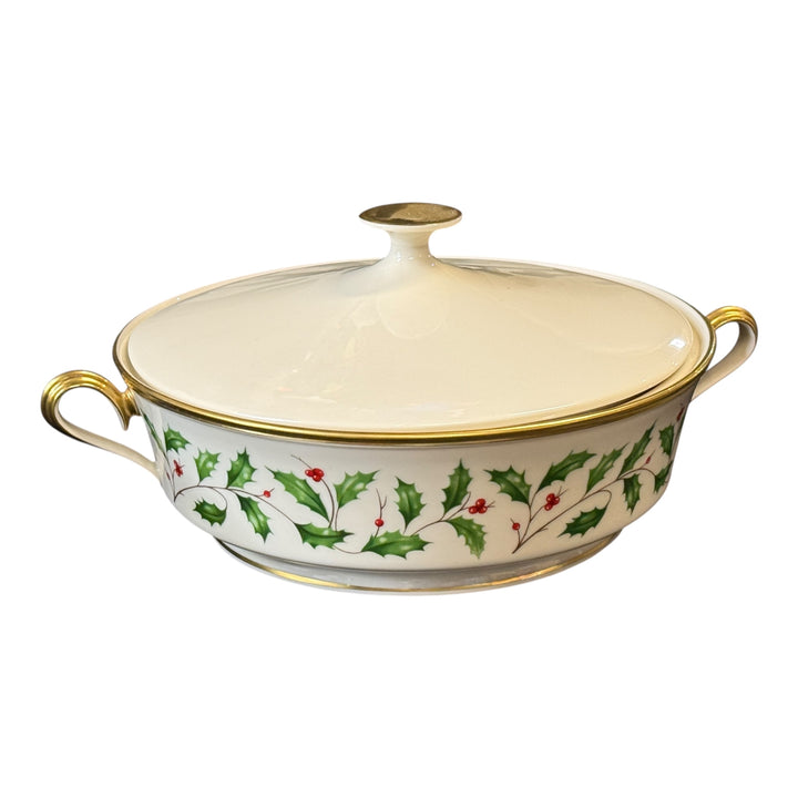 Lenox Holiday Dimension Handled Round Covered Vegetable 9"