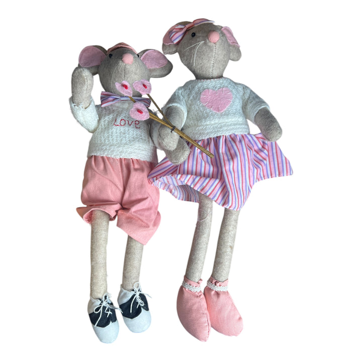 Pair Stuffed Mice Shelf Sitters