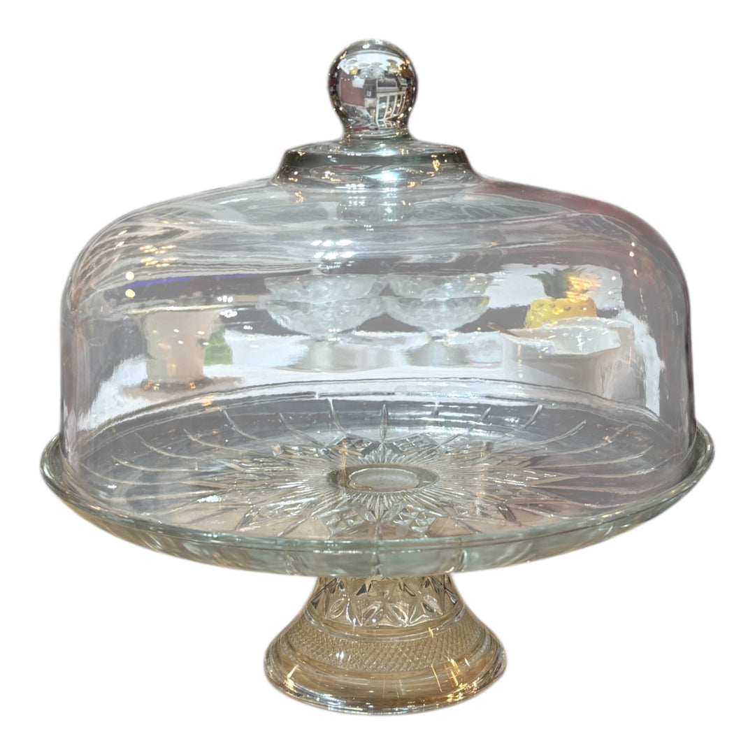 Anchor Hocking Canfield 2 Pc. Covered Footed Cake Plate Stand Set/Punch Bowl