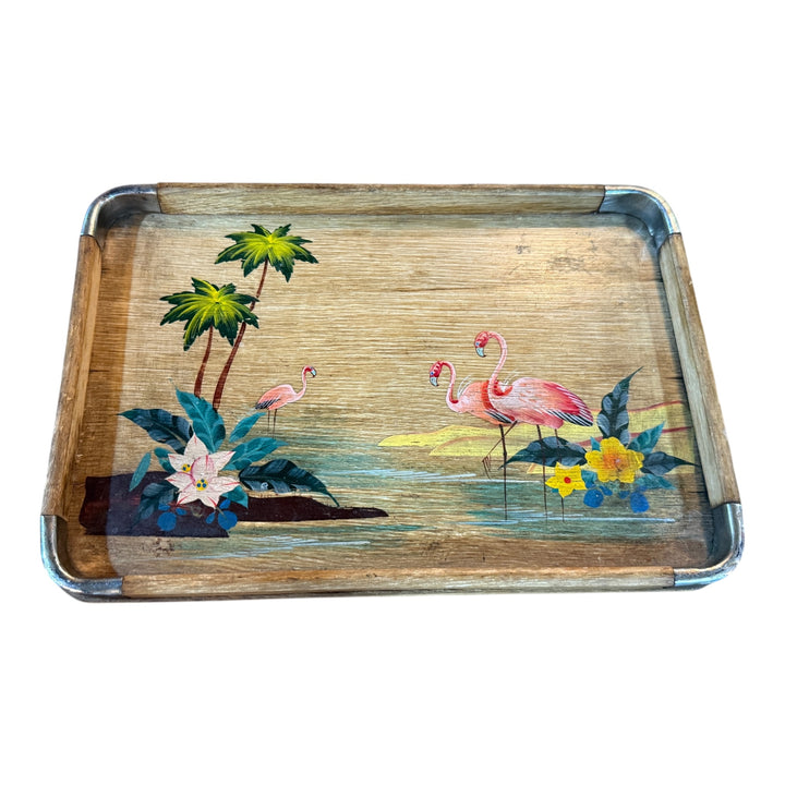 Vintage Hand Painted Flamingo Tray