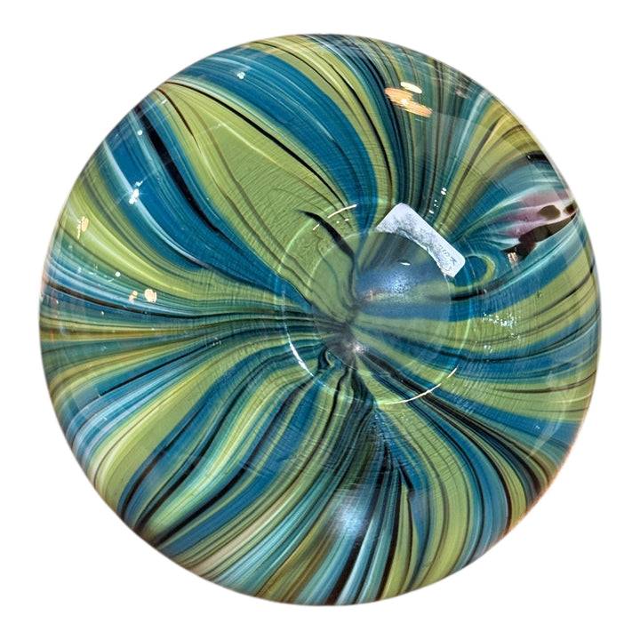 Art Glass  Bulb Vase Green Blue Swirl