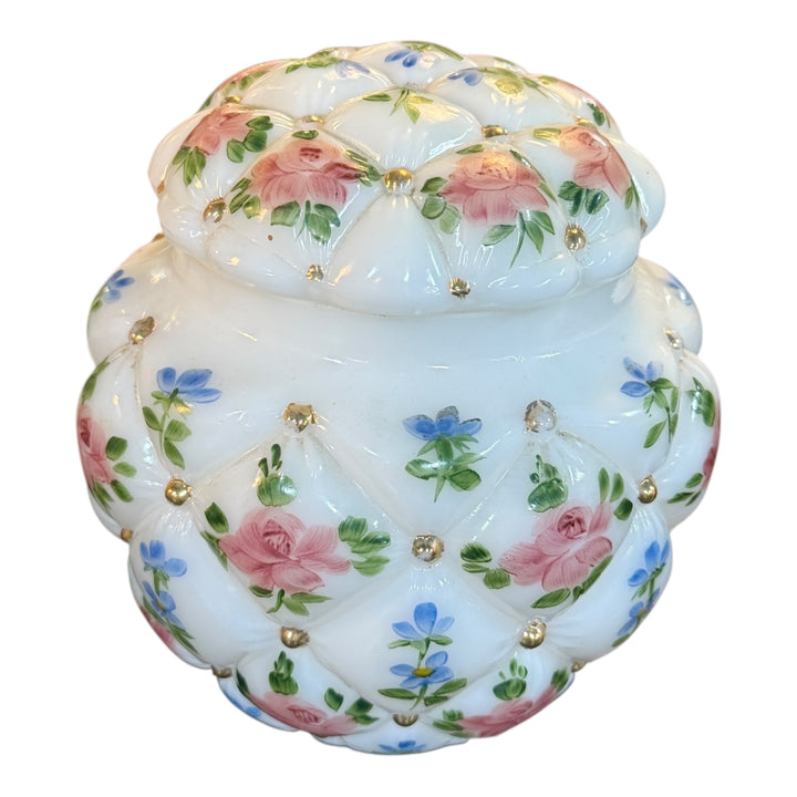 Consolidated Glass Con Cora Quilted Milk Glass Jar