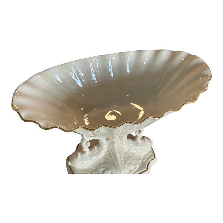Lenox AQUARIUS Pedestal Dolphins Centerpiece Bowl 24K Gold Trim