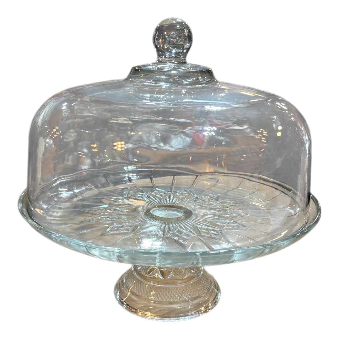 Anchor Hocking Canfield 2 Pc. Covered Footed Cake Plate Stand Set/Punch Bowl