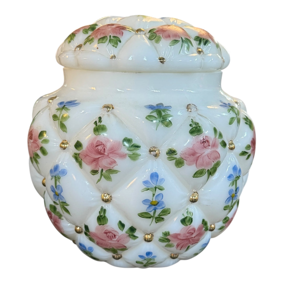 Consolidated Glass Con Cora Quilted Milk Glass Jar