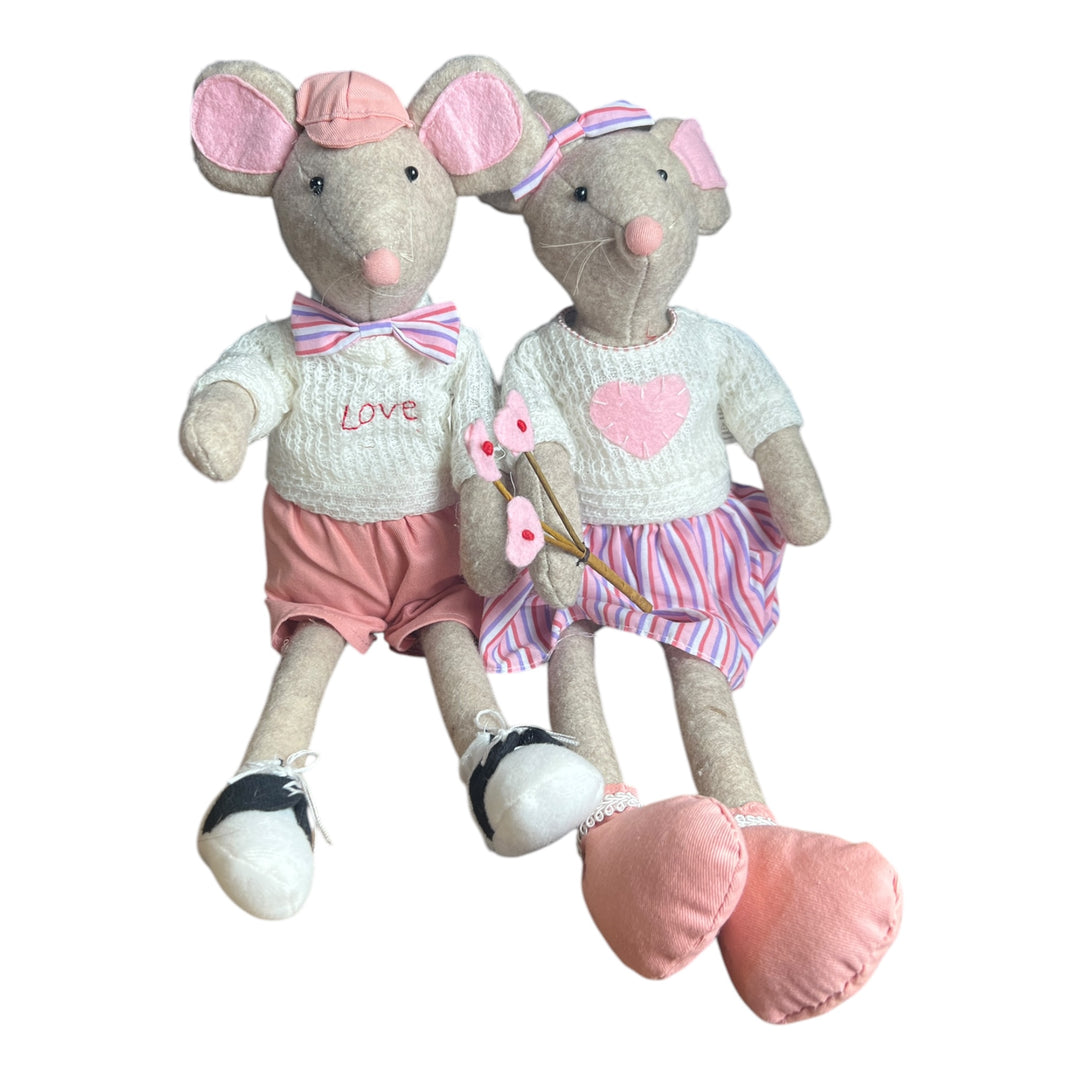 Pair Stuffed Mice Shelf Sitters