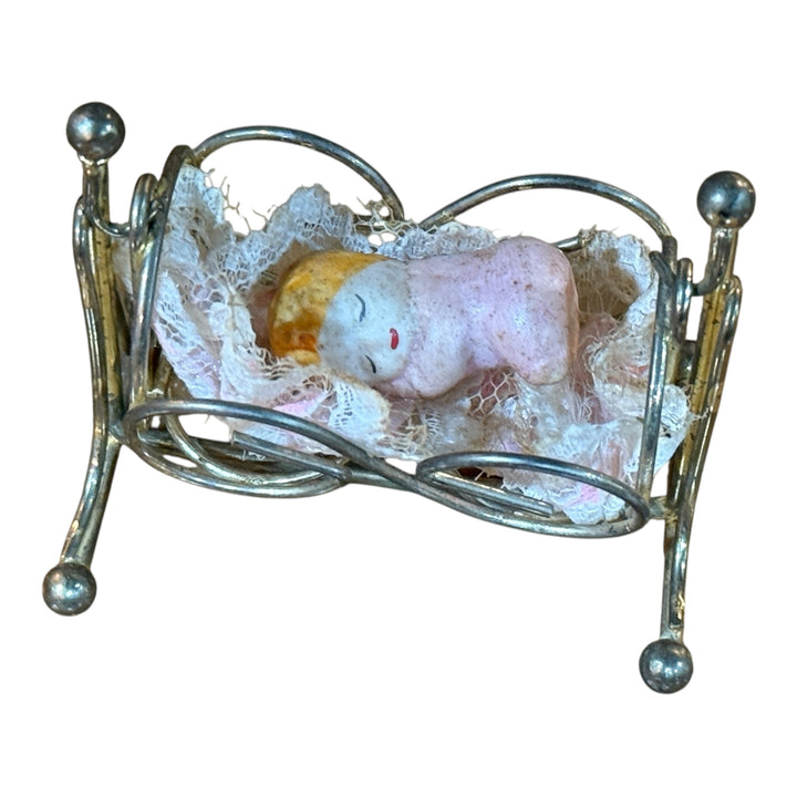Dollhouse - Brass Cradle with Baby