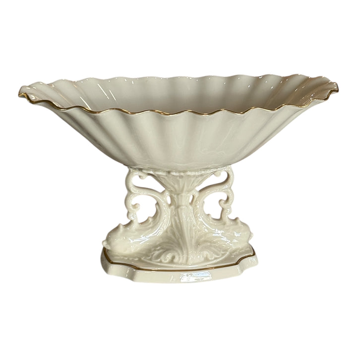 Lenox AQUARIUS Pedestal Dolphins Centerpiece Bowl 24K Gold Trim