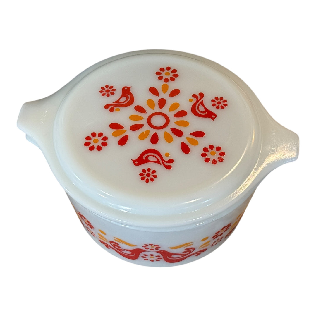 Vintage Pyrex Red Bird Covered 1 QT. Casserole # 473 Dish Solid Lid