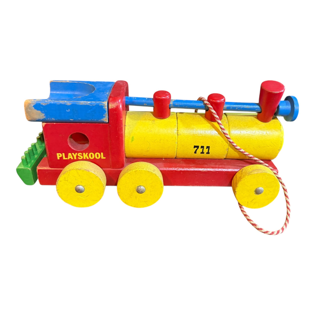 Vintage Playskool No. 711 Locomotive Wooden Sand Box Toy from the 1950’s